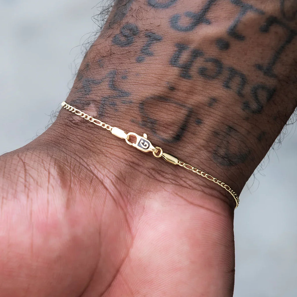 Figaro Chain + Bracelet Bundle in Yellow Gold- 2mm