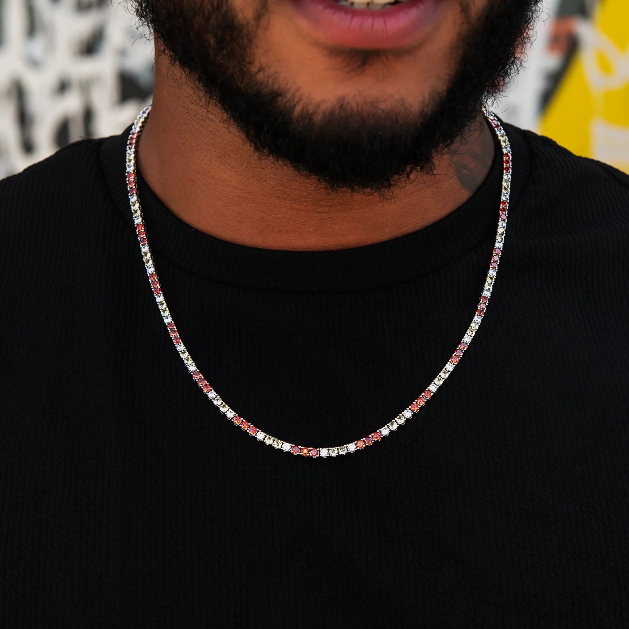 3MM Diamond Colored Tennis Chains in White Gold- All Colors