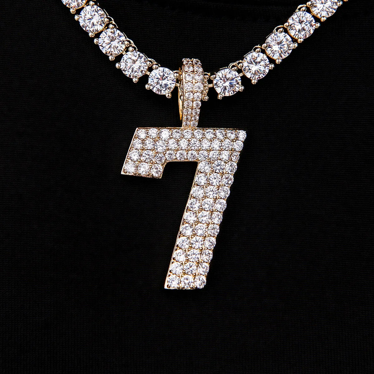Pave Number Pendants in Yellow Gold