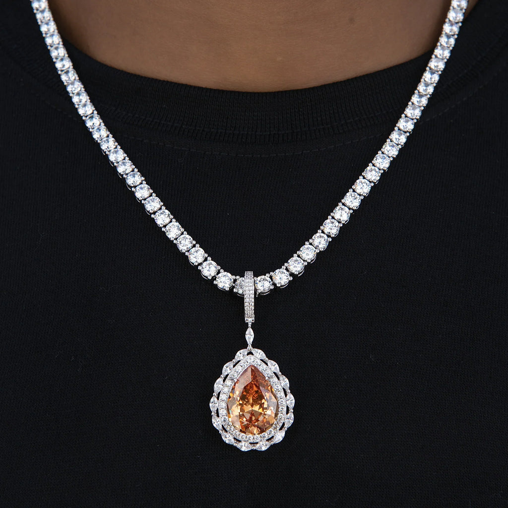 Iced Teardrop Rock Pendant in White Gold