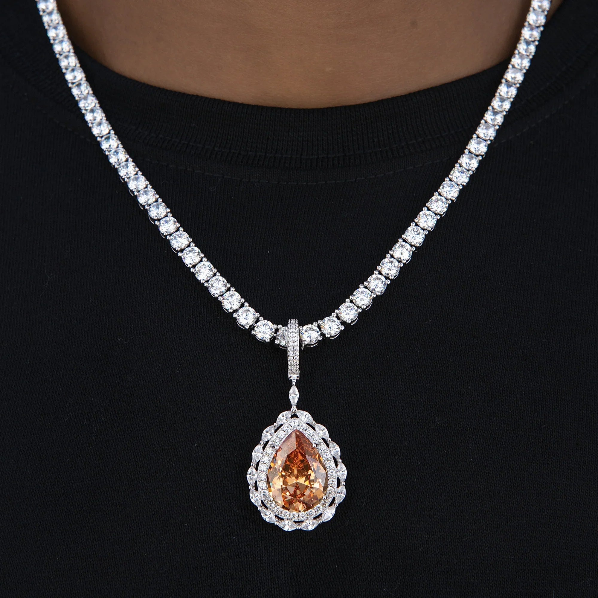 Iced Teardrop Rock Pendant in White Gold