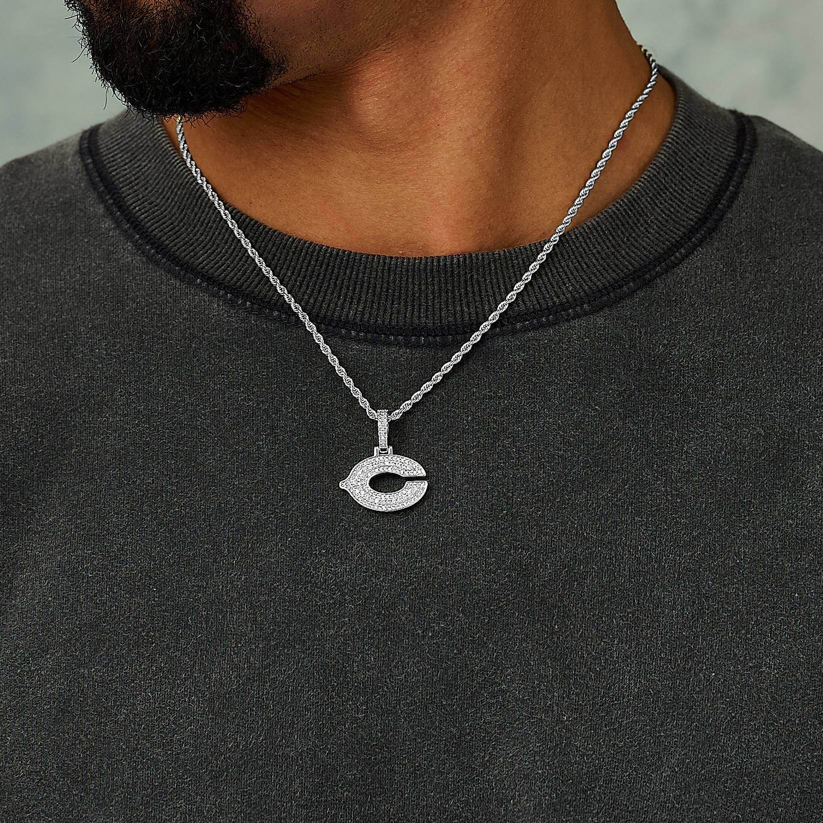 Chicago Bears Official NFL Micro Logo Pendant in White Gold