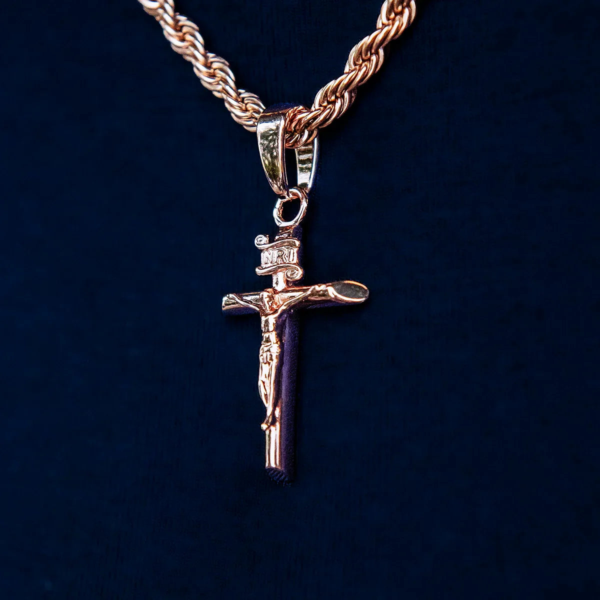 Crucifix Cross Pendant in Rose Gold