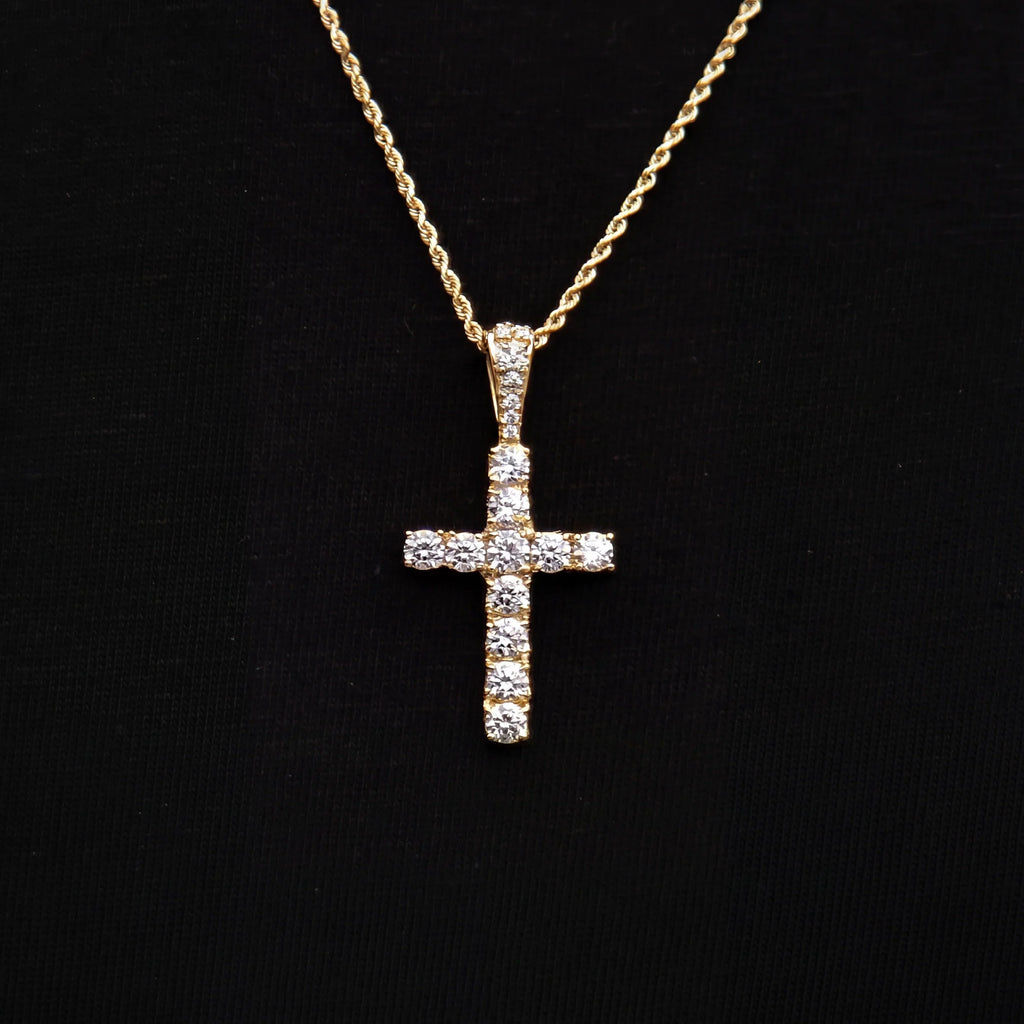 Micro Diamond Cross Pendant + 2MM Rope Chain Bundle in Yellow Gold