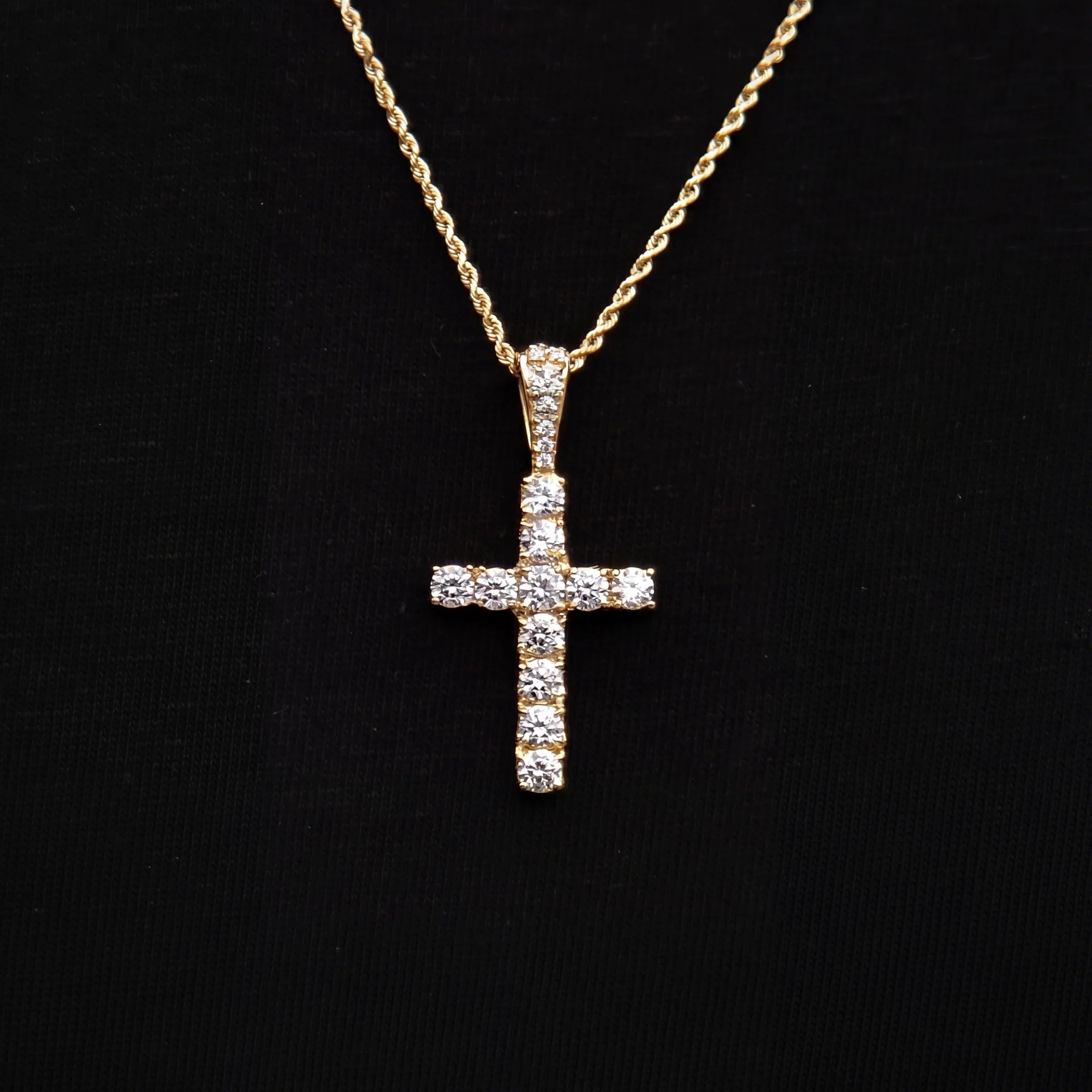 Micro Diamond Cross Pendant + 2MM Rope Chain Bundle in Yellow Gold