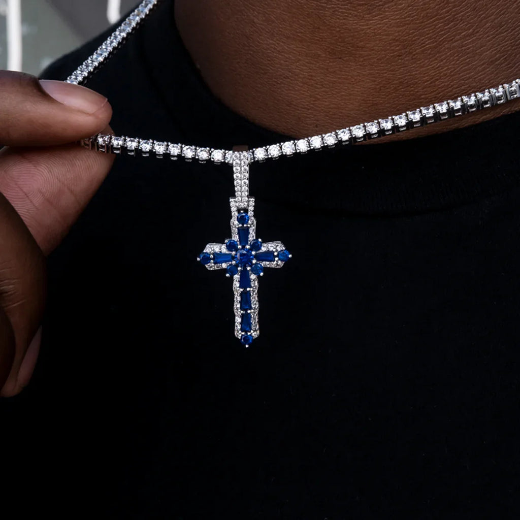 Colored Baguette Cross Pendant