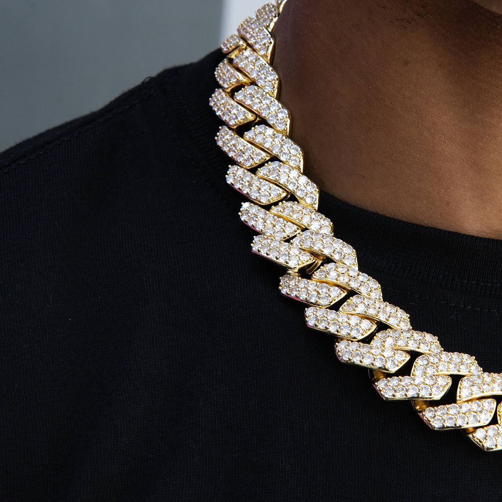 Diamond Prong Link Chain in Yellow Gold - 25mm