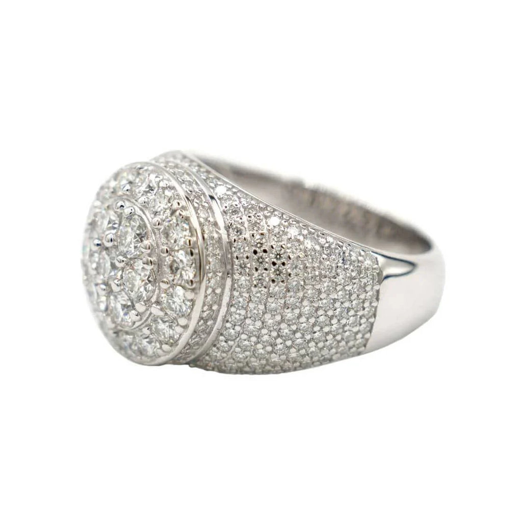 Men's Moissanite Diamond Cluster Ring in White Gold Vermeil