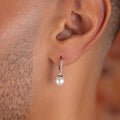Pave Extra Small Huggie Hoop Pearl Drop Earrings in White Gold