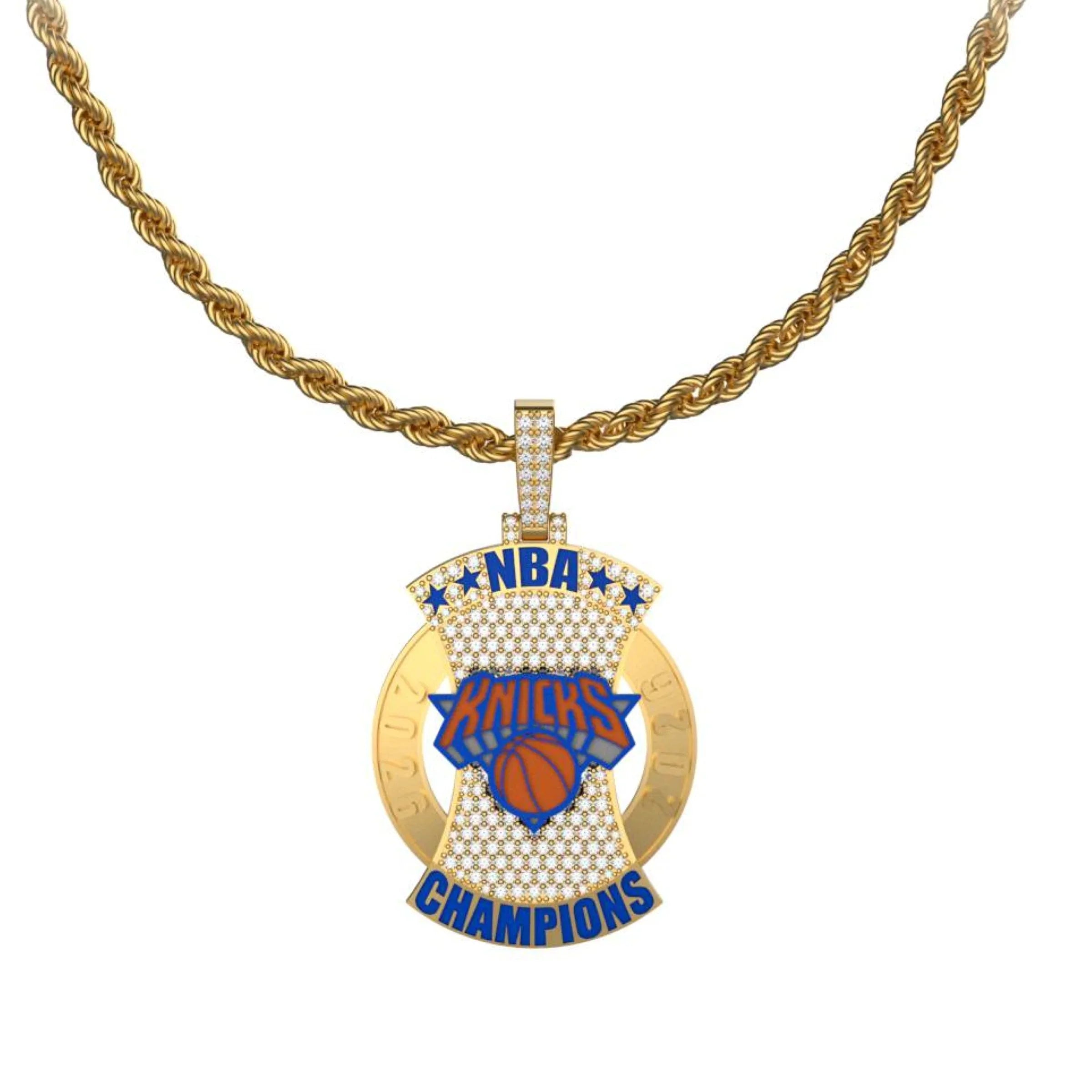 Moissanite New York Knicks Official NBA 2026 Championship Pendant in Yellow Gold Vermeil