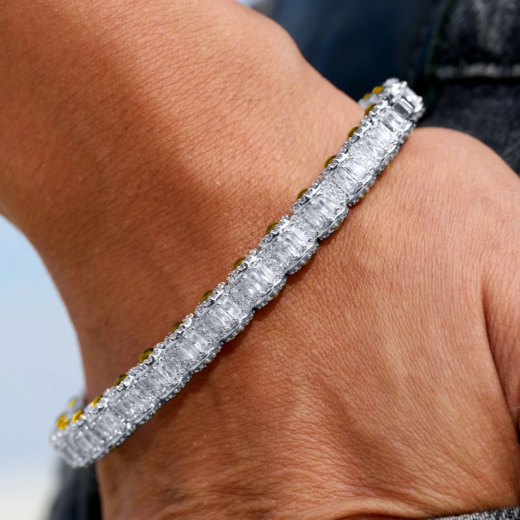 Canary Iced Multi Dimensional Bangle Bracelet in White Gold