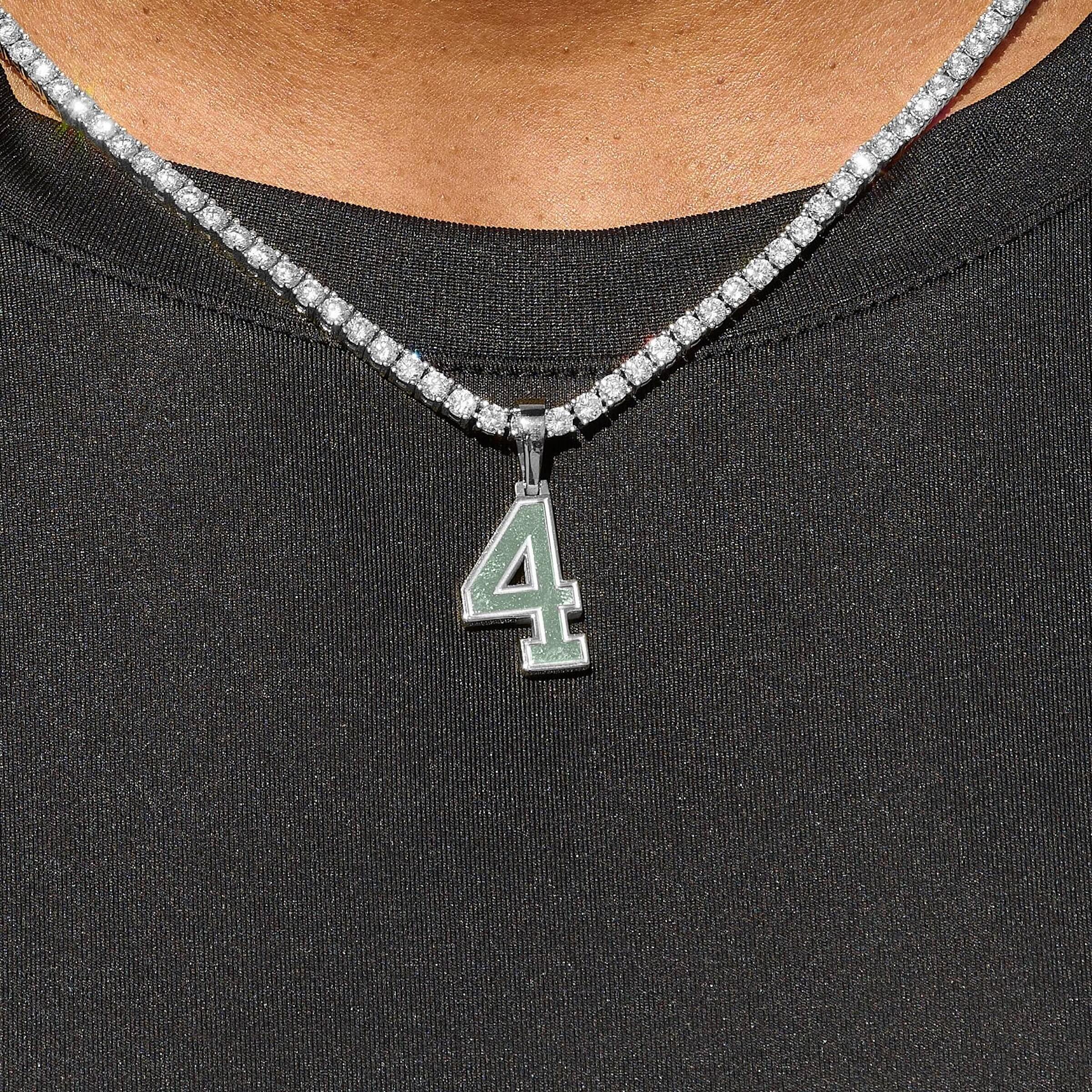 Micro Block Number Pendant in White Gold