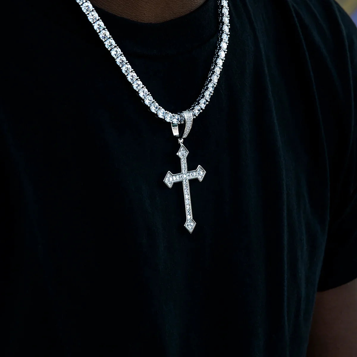 Large Iced Celtic Cross in White Gold