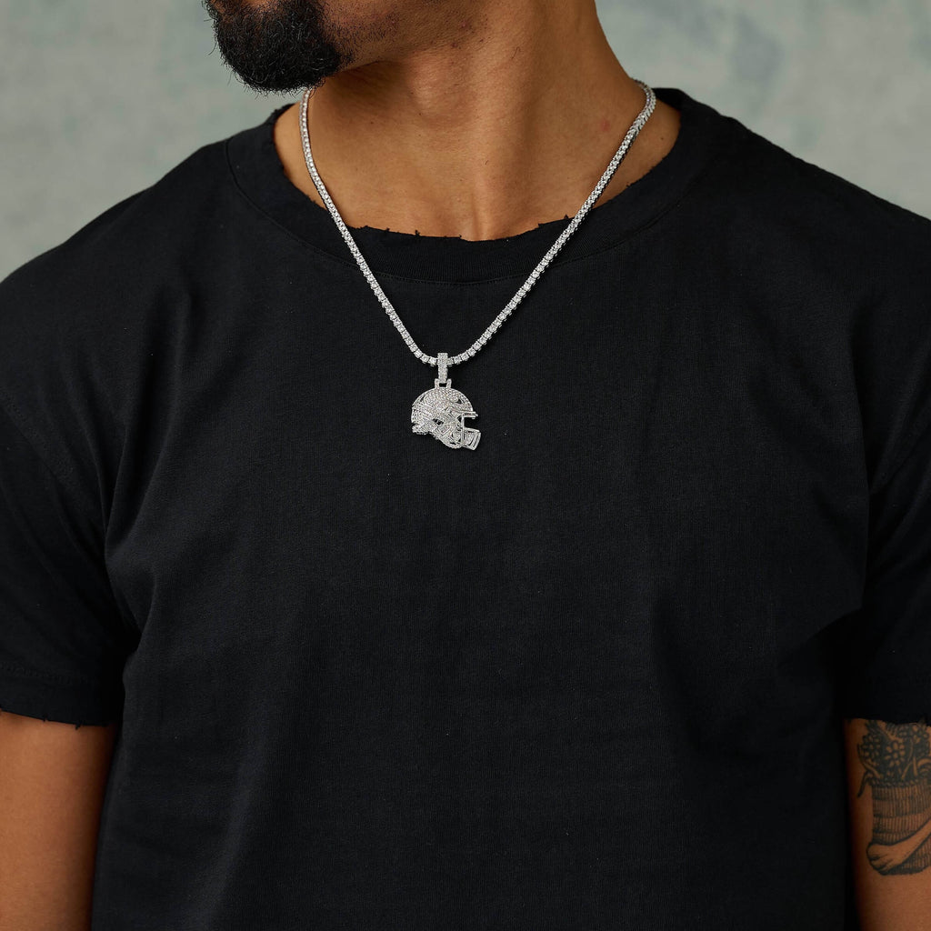 Iced Football Helmet Pendant in White Gold