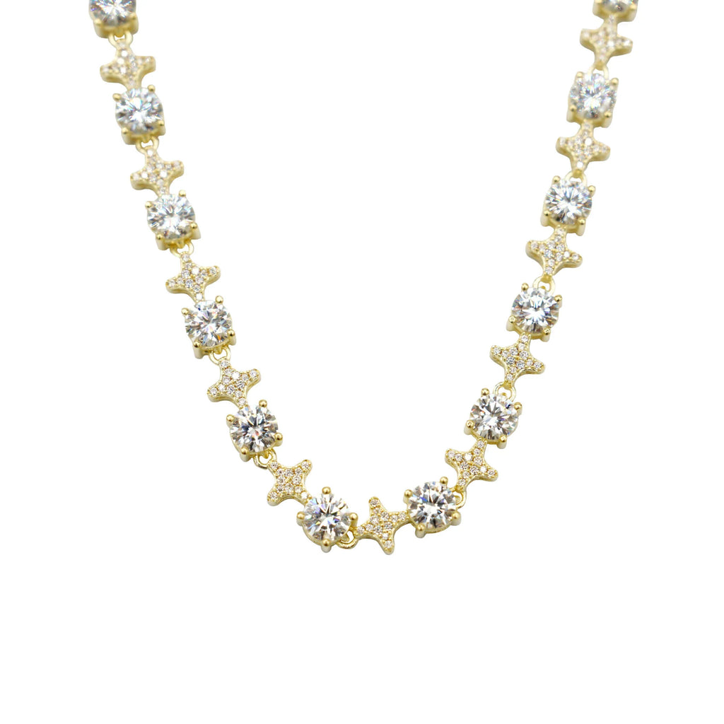 Men's Moissanite Round Stone Star Tennis Chain in Yellow Gold Vermeil - 6mm