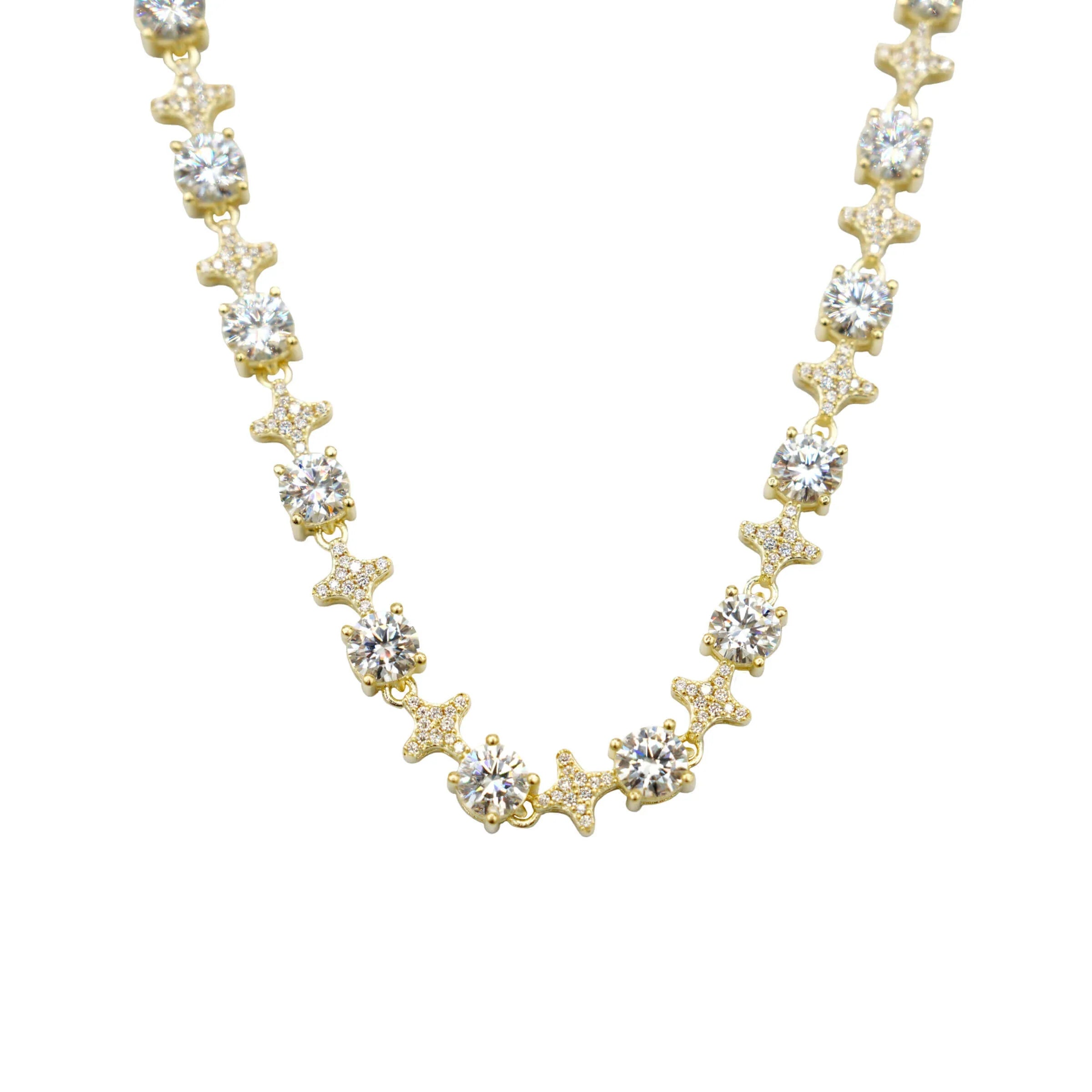 Men's Moissanite Round Stone Star Tennis Chain in Yellow Gold Vermeil - 6mm
