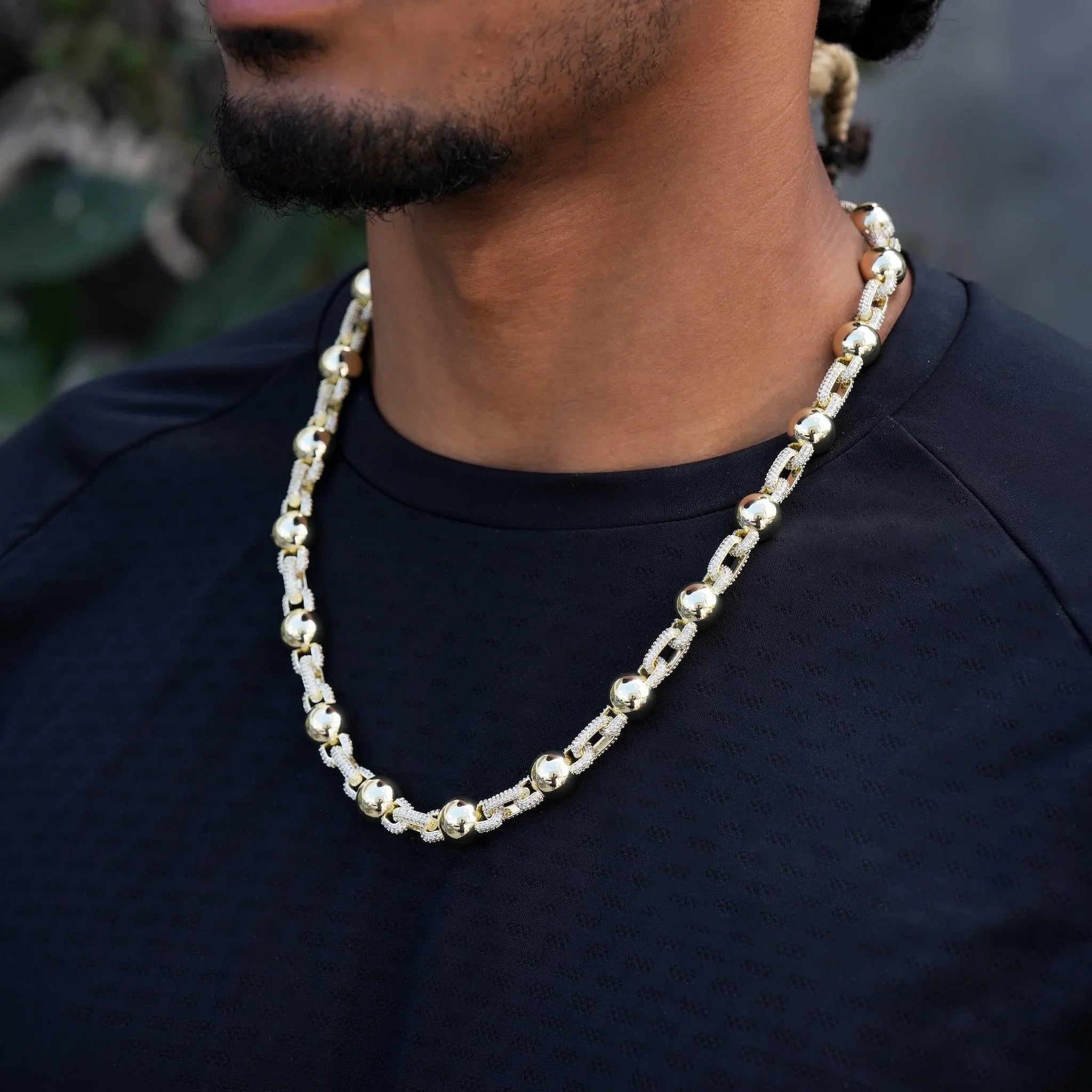 Iced Plain Ball Chain in Yellow Gold - 10mm
