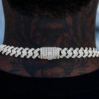 Diamond Baguette Station Cuban Chain in White Gold- 12mm