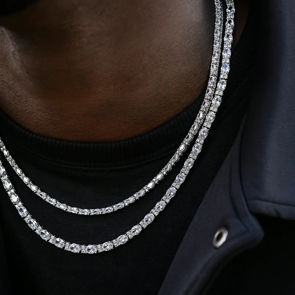 Diamond Mixed Oval Cut Tennis Chain in White Gold - 3mm