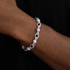 Iced Black Pearl Ball Chain Bracelet in White Gold