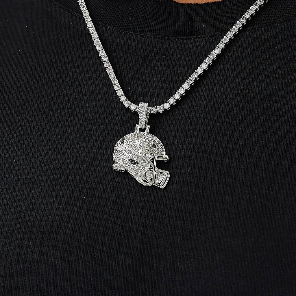 Iced Football Helmet Pendant in White Gold