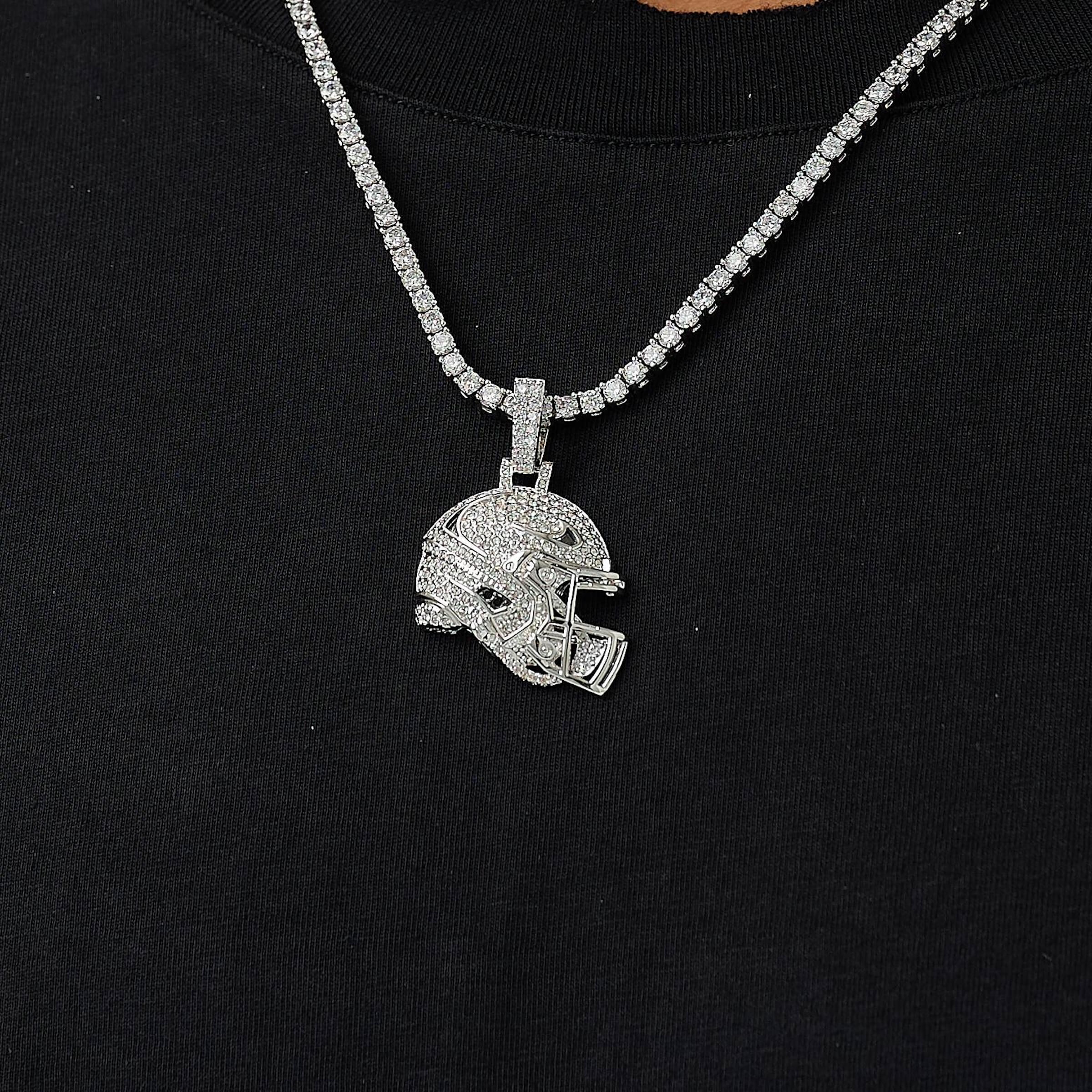 Iced Football Helmet Pendant in White Gold