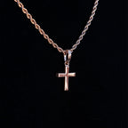 Micro Simple Cross Pendant + 2MM Rope Chain Bundle in Rose Gold