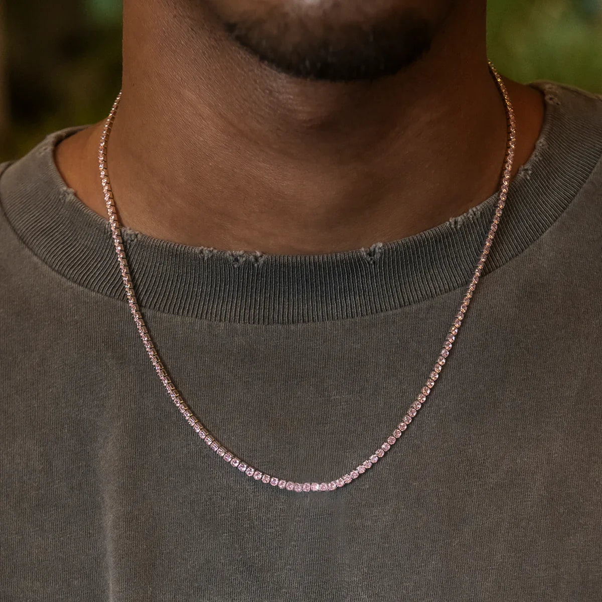 Pink Diamond Micro Tennis Chain + Bracelet Bundle in White Gold