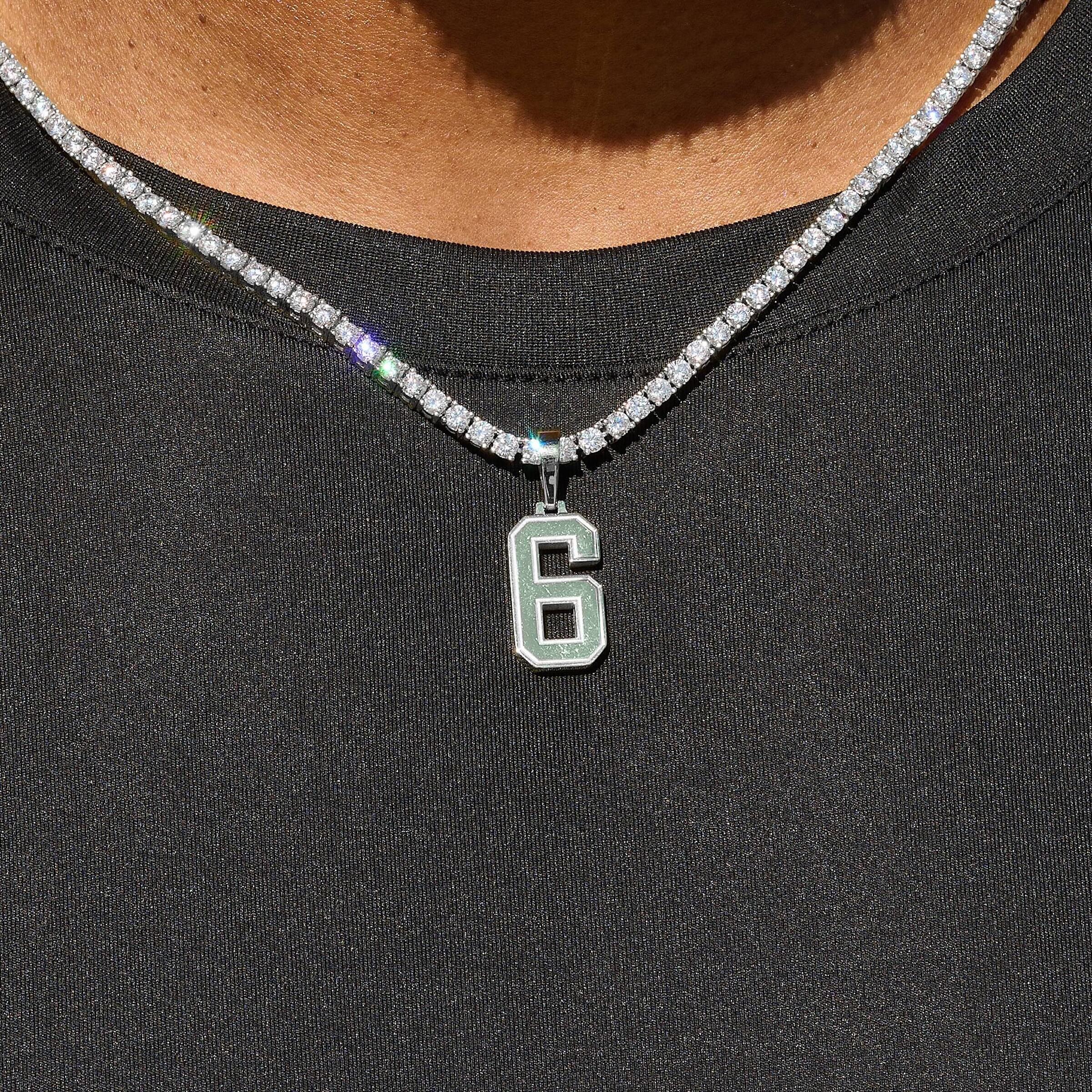 Micro Block Number Pendant in White Gold