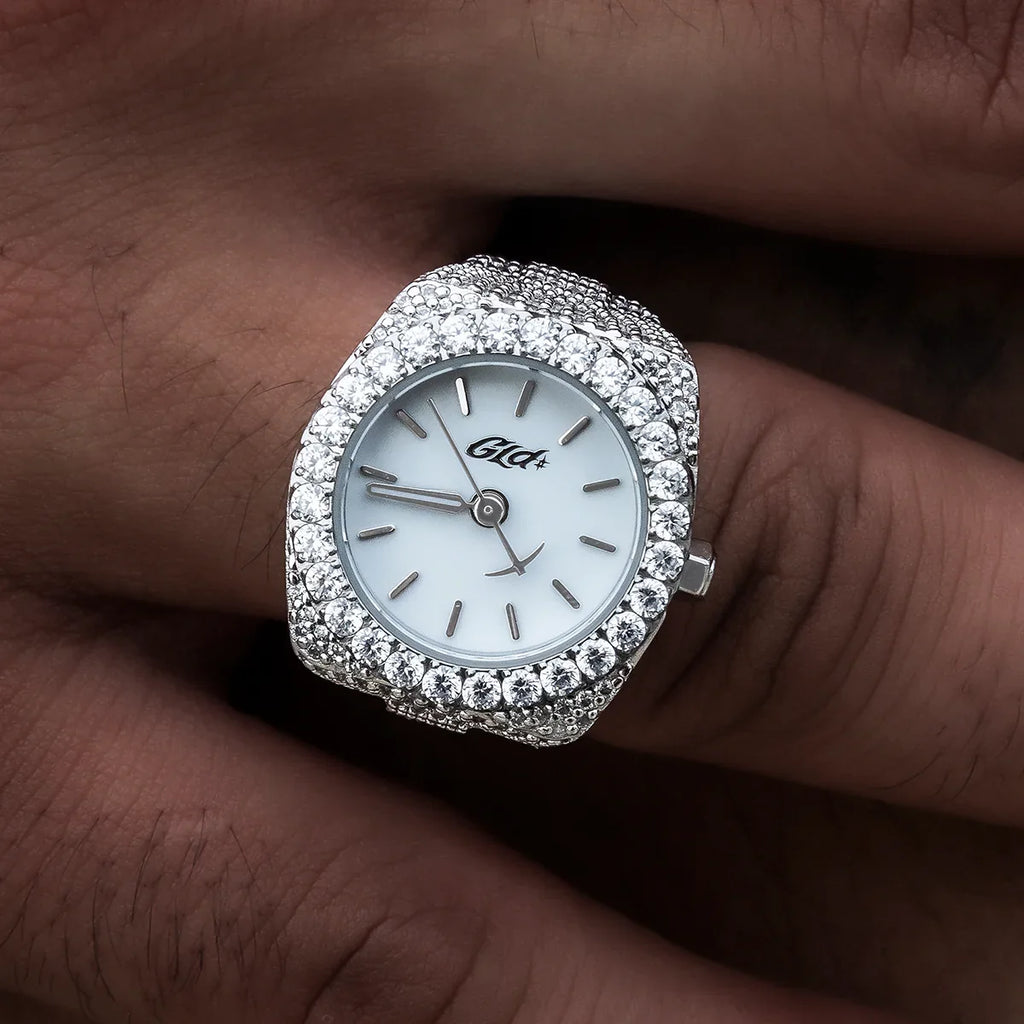 Diamond Watch Ring in White Gold Vermeil
