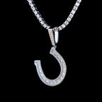 Iced Horseshoe Pendant in White Gold