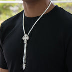 Iced Cross Pearl Bolo Chain in White Gold