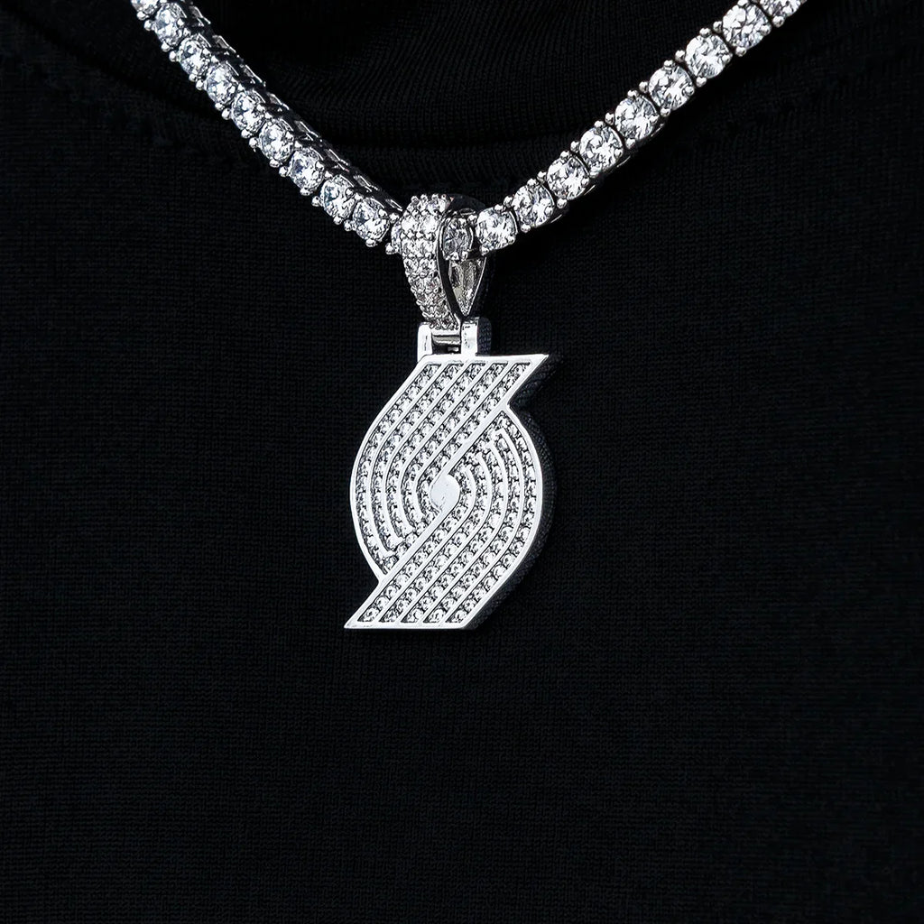 Portland Trail Blazers Official NBA Micro Logo Pendant in White Gold