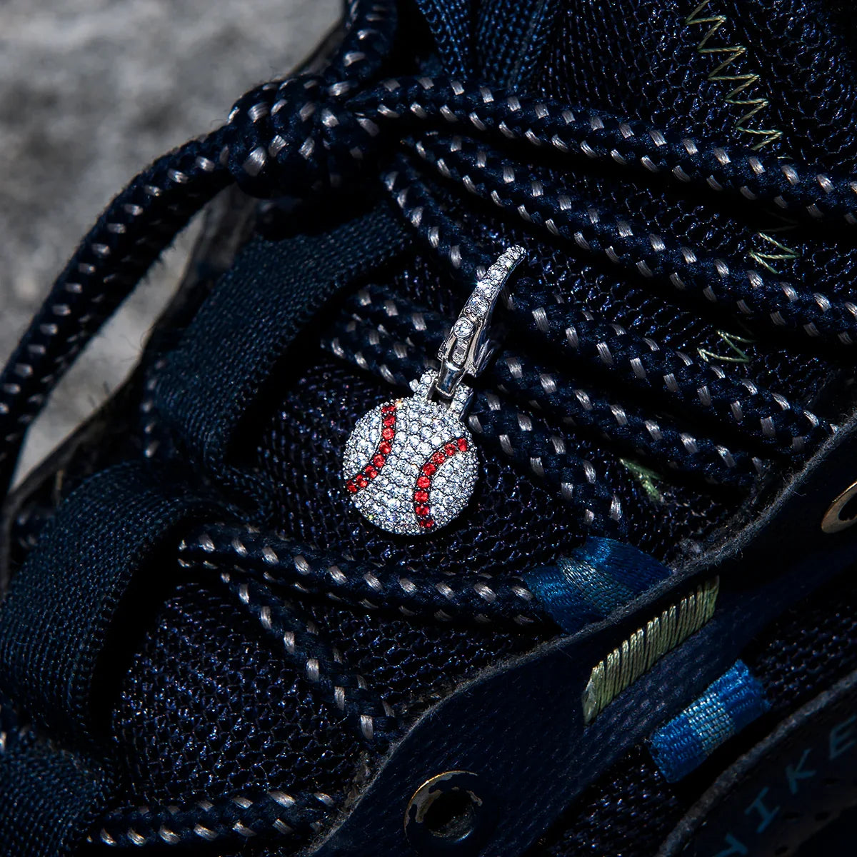 Iced Baseball Clip On Pendant - White Gold
