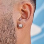 8MM Pave Set Moissanite Stud Earrings in White Gold Vermeil