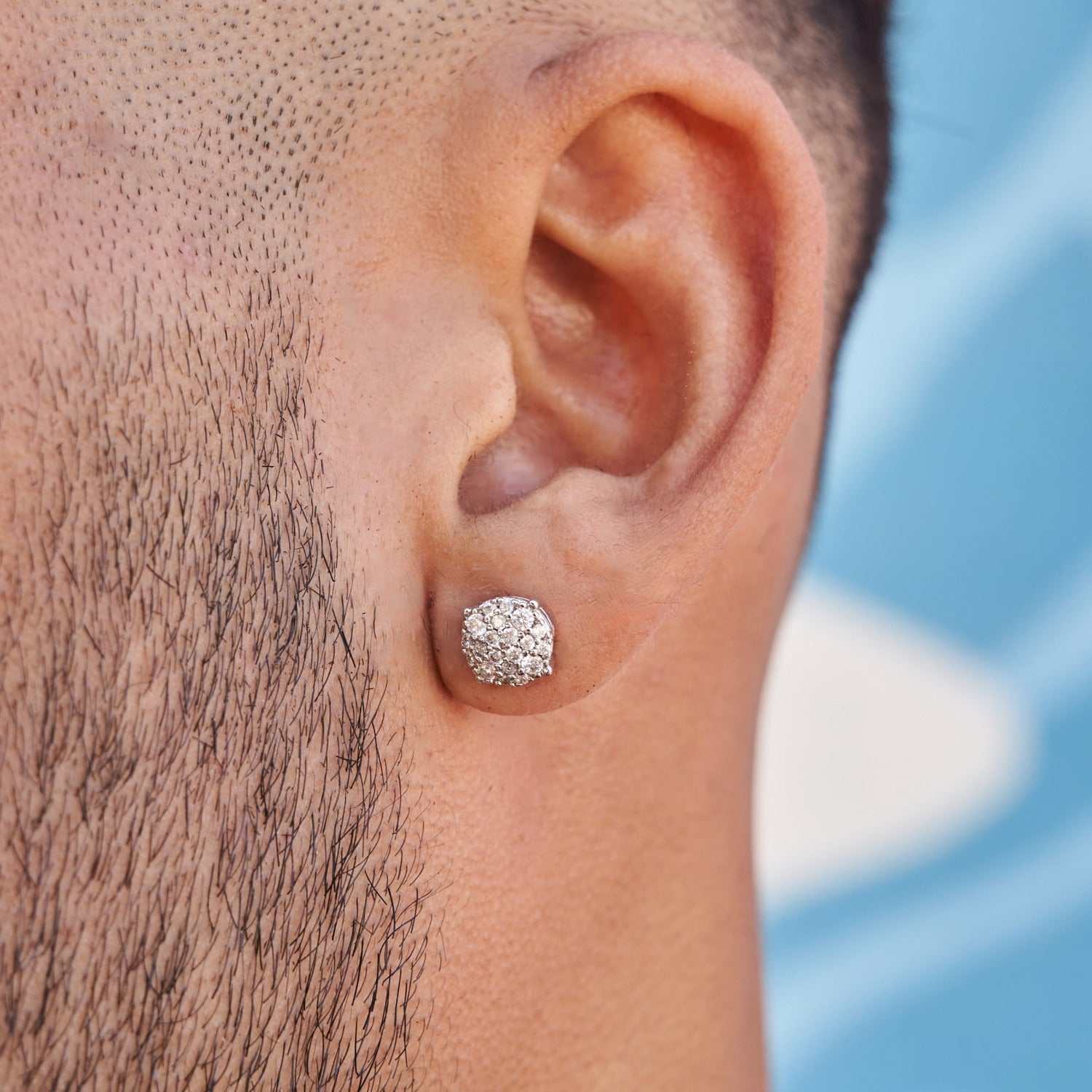 8MM Pave Set Moissanite Stud Earrings in White Gold Vermeil