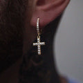 Diamond Cross Micro Huggie Hoop Earrings in Yellow Gold