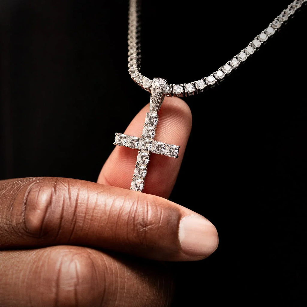 Diamond Tennis Chain + Diamond Cross Bundle in White Gold- 3mm
