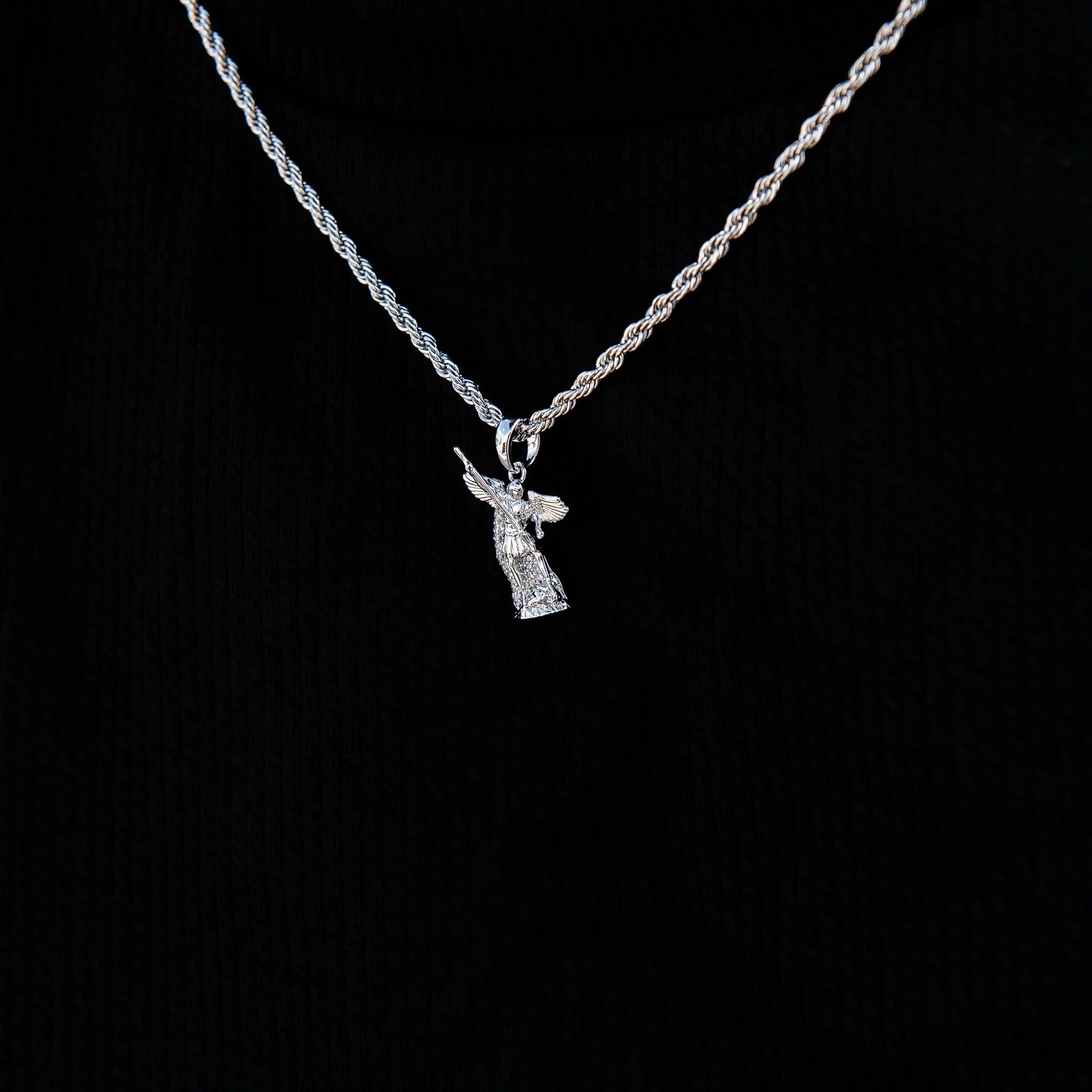 Micro Saint Michael Pendant in White Gold