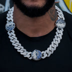 Dallas Mavericks Official NBA Diamond Prong Cuban Chain in White Gold- 25mm