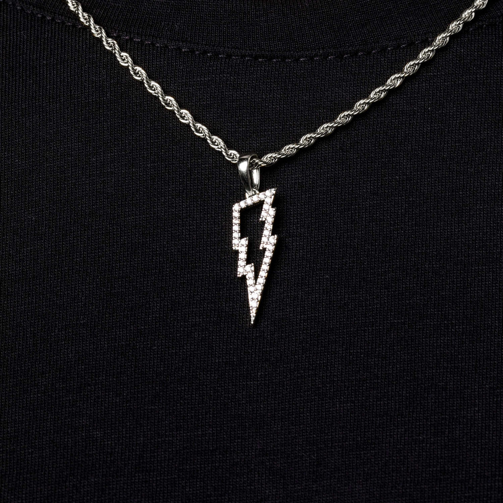 Moissanite Diamond Micro Lightning Bolt Pendant in Sterling Silver