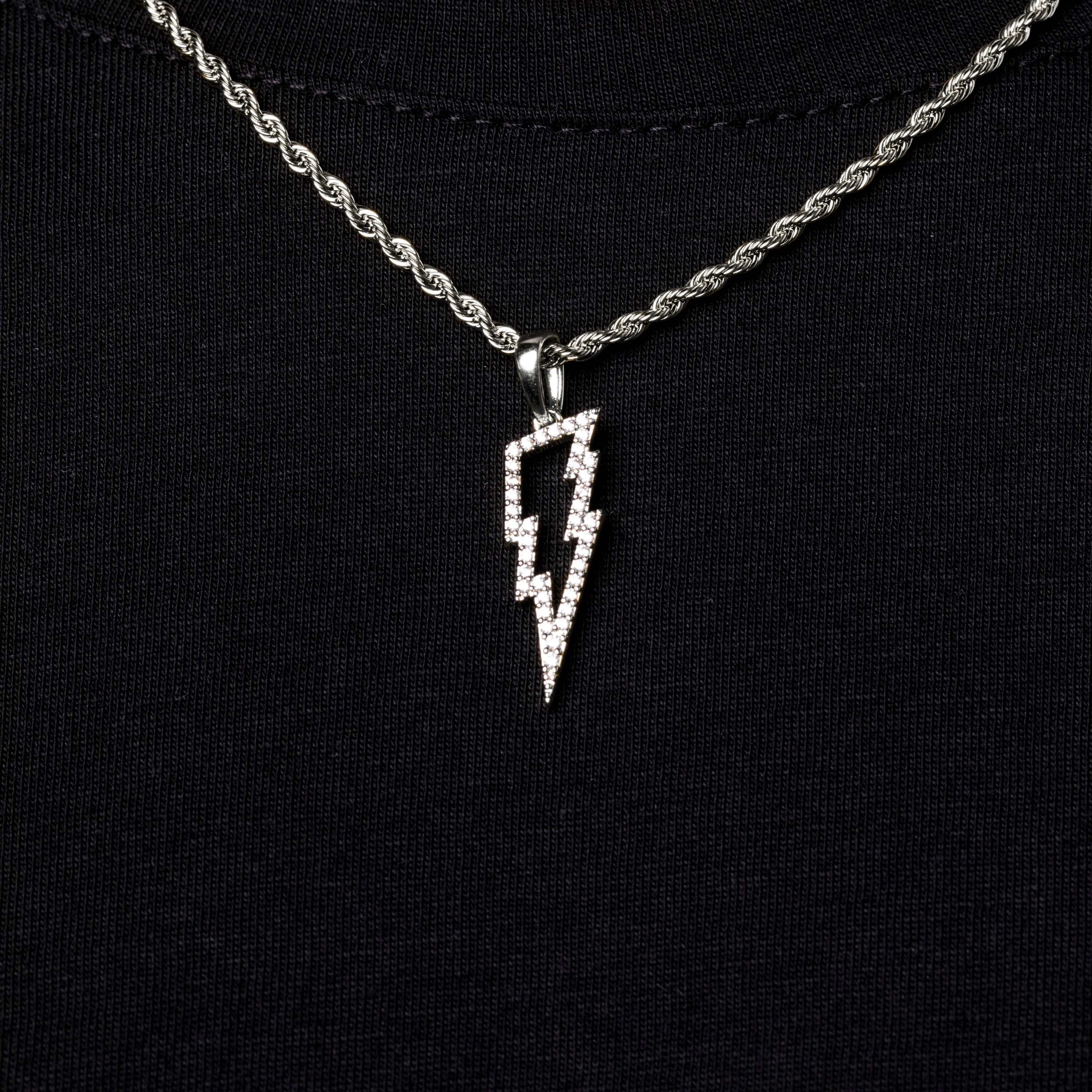 Moissanite Diamond Micro Lightning Bolt Pendant in Sterling Silver