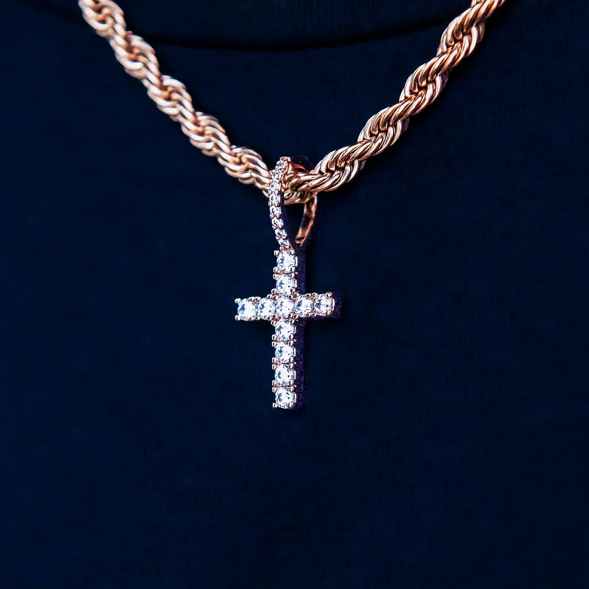 Micro Diamond Cross Pendant - Rose Gold
