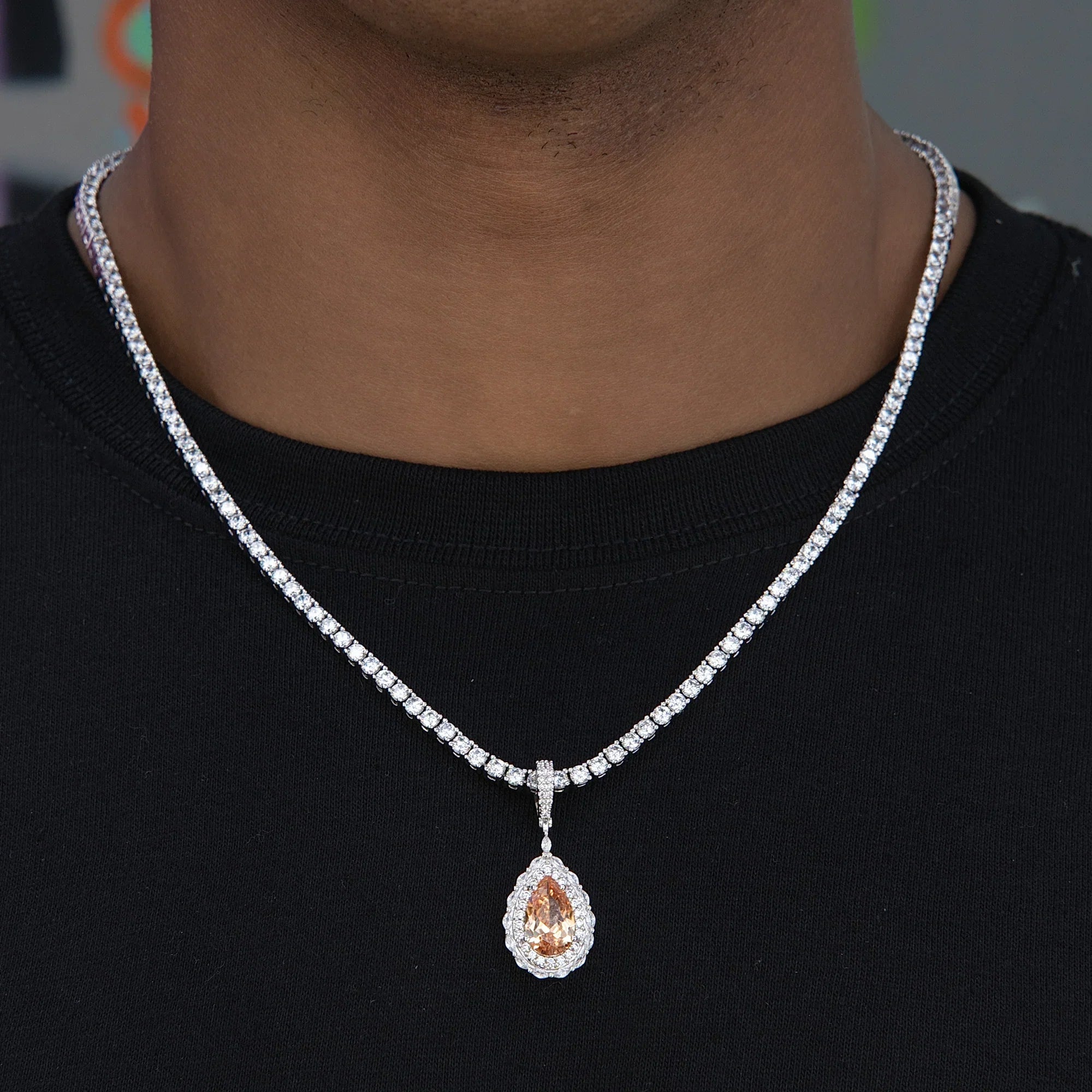 Micro Iced Teardrop Rock Pendant in White Gold
