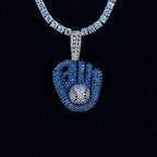 Iced Navy Baseball Pendant in Yellow Gold