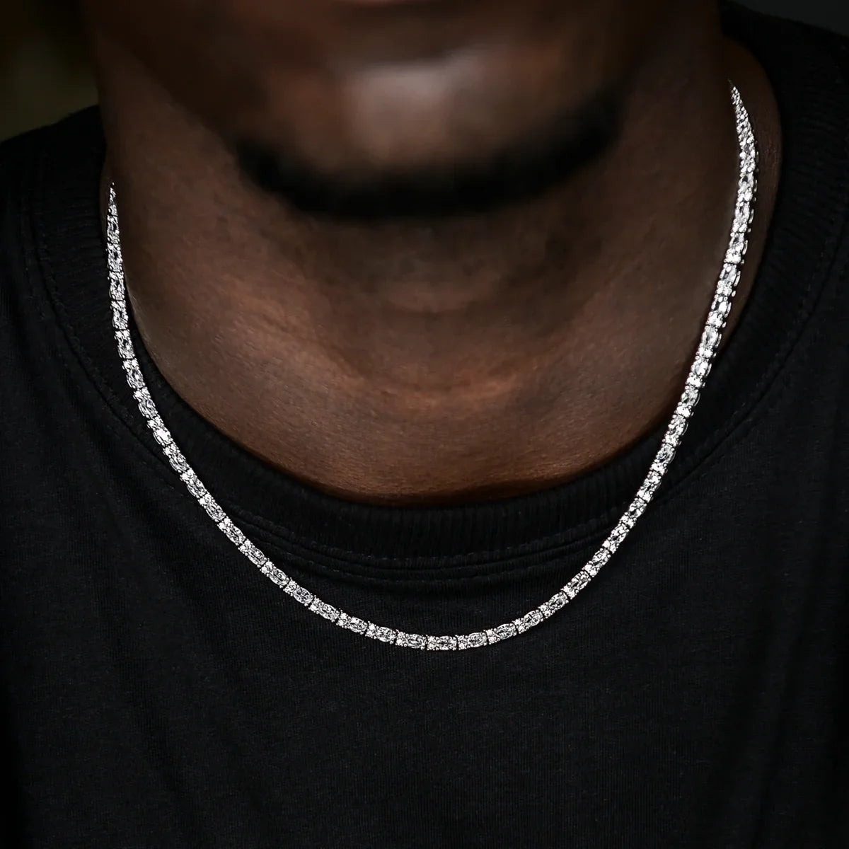 Diamond Mixed Oval Cut Tennis Chain in White Gold - 3mm