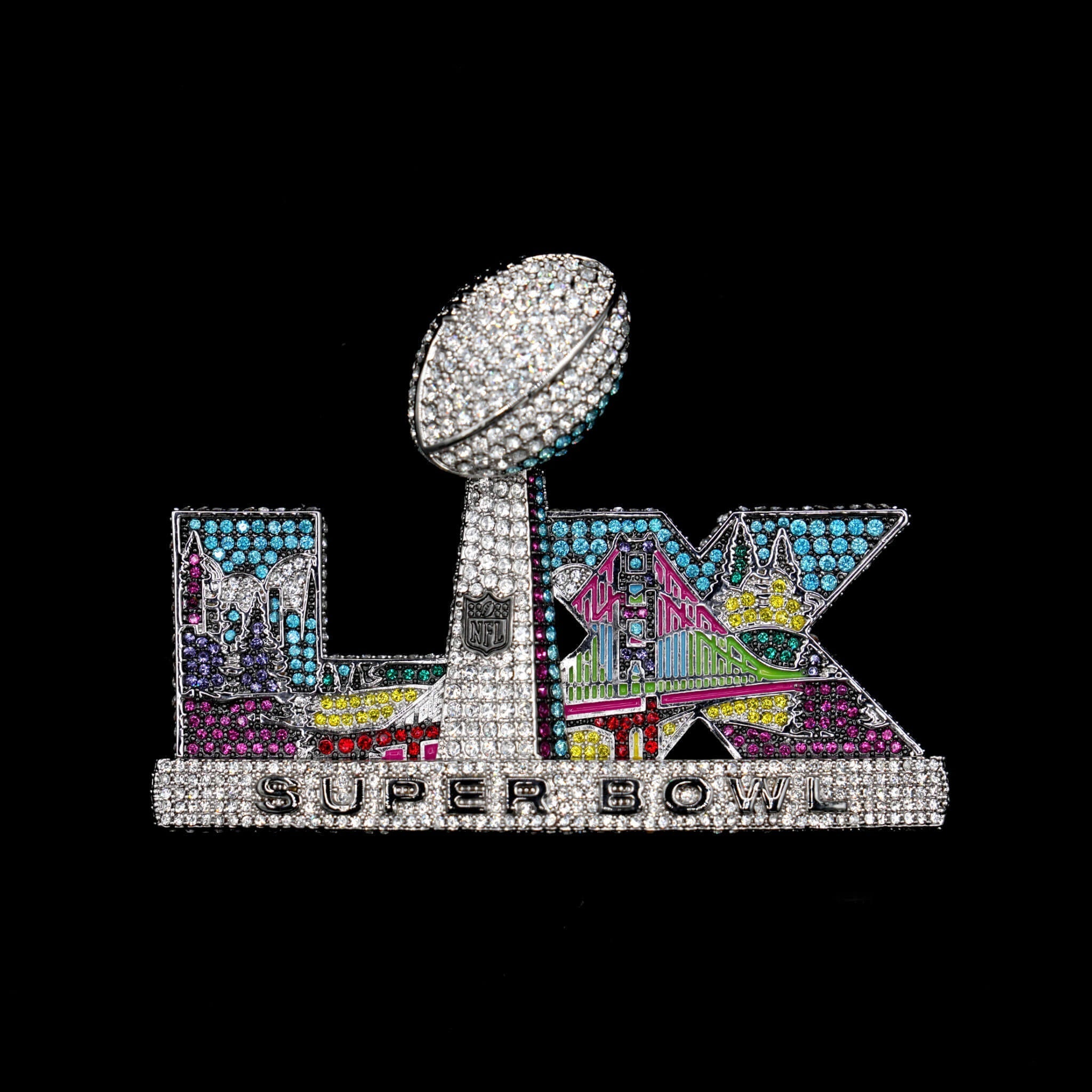 Iced 2026 Super Bowl LX Official Large NFL Logo Pendant in White Gold