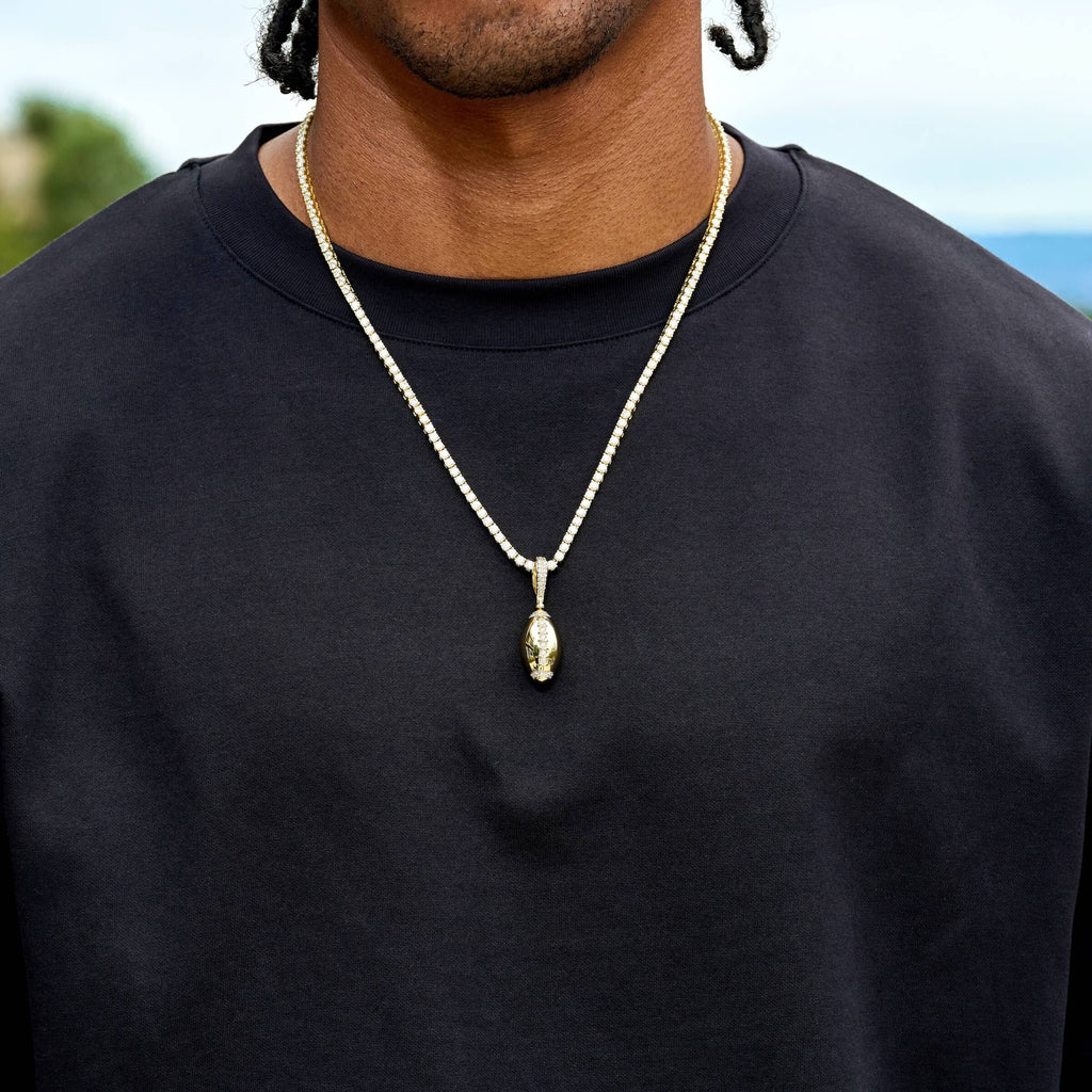 Iced Stitched Football Pendant in Yellow Gold