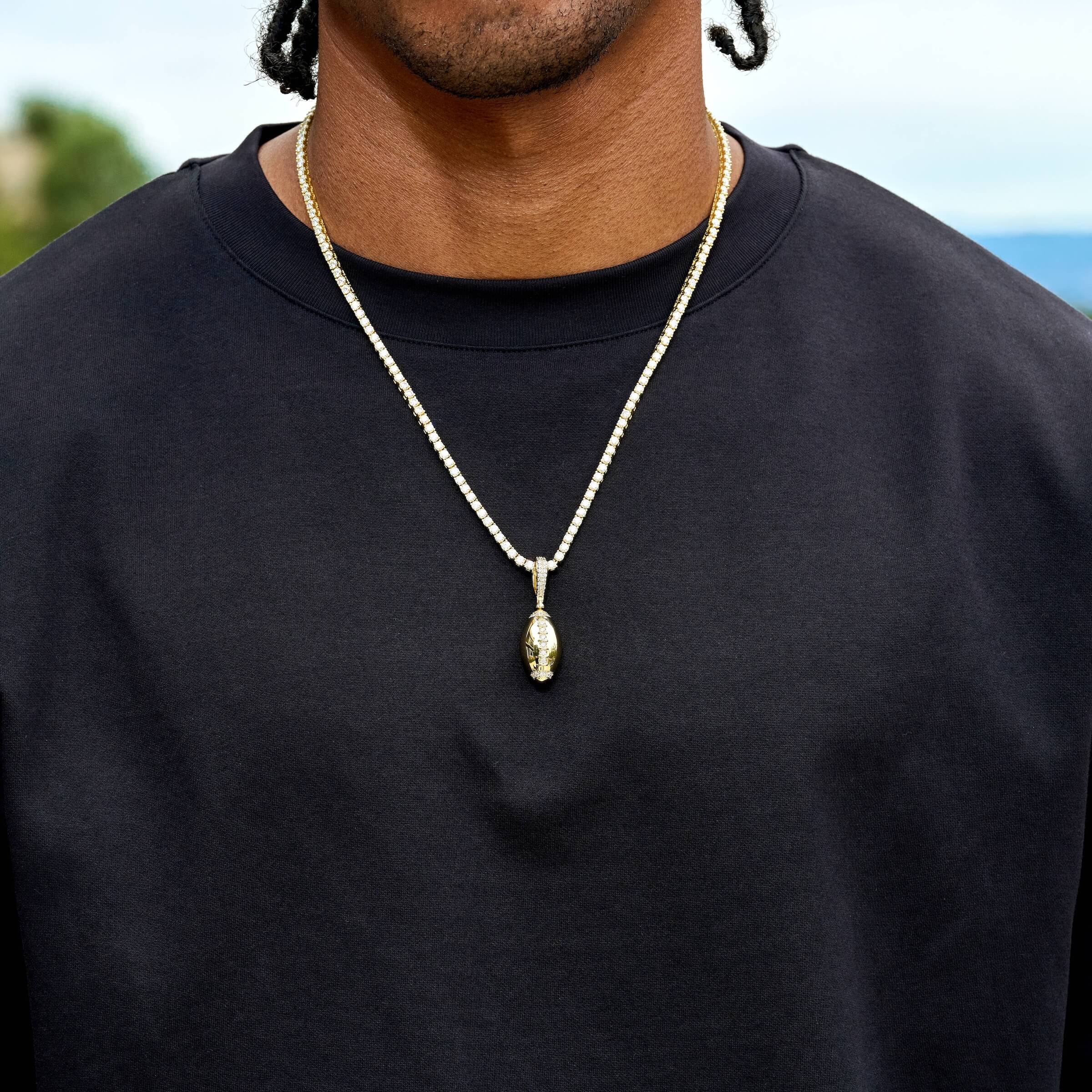 Iced Stitched Football Pendant in Yellow Gold