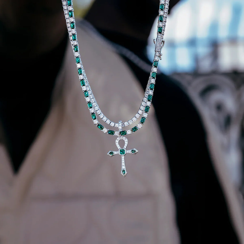 Emerald Baguette Tennis Chain in White Gold - 4mm